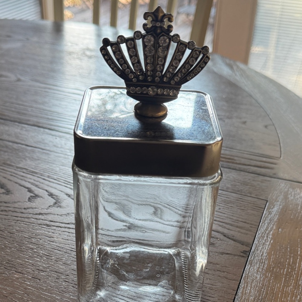 Crown-Topped Glass Jar with Silver Lid